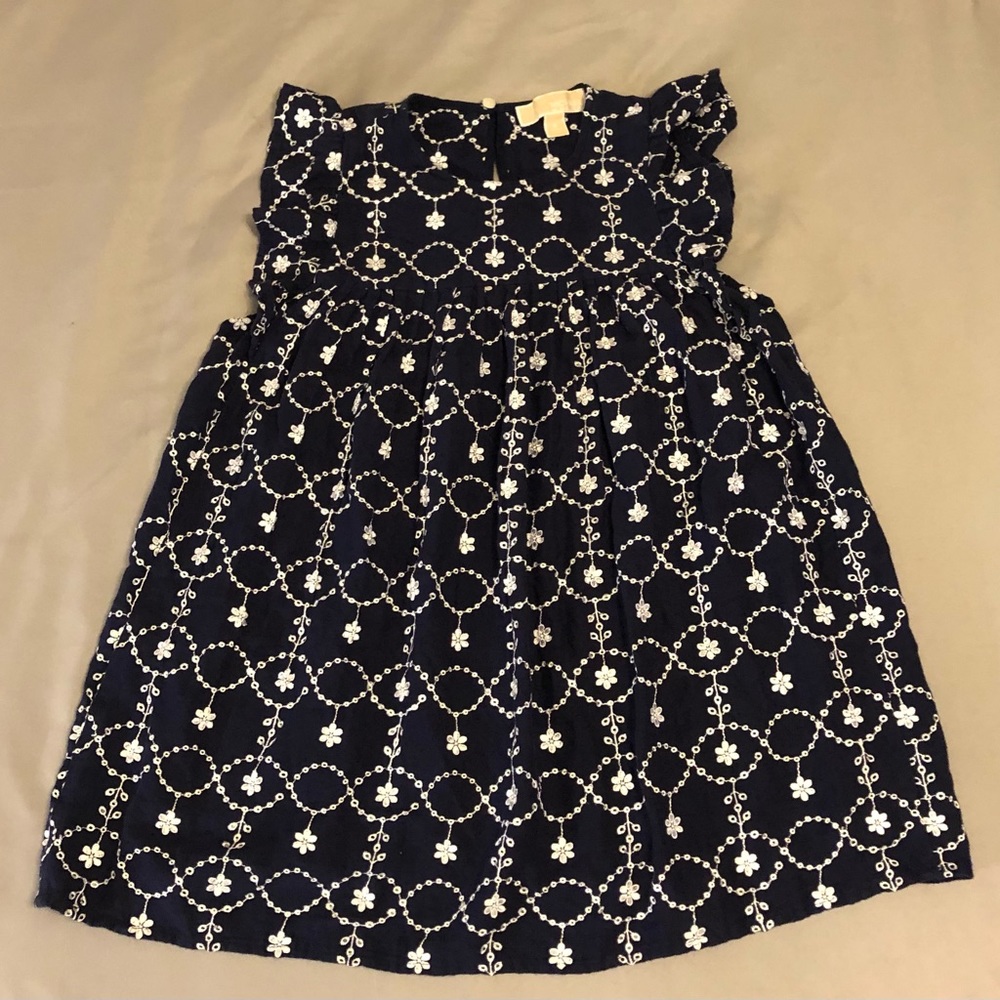 Michael Michael Kors Navy Blue Embroidered Baby Doll Top Size Small